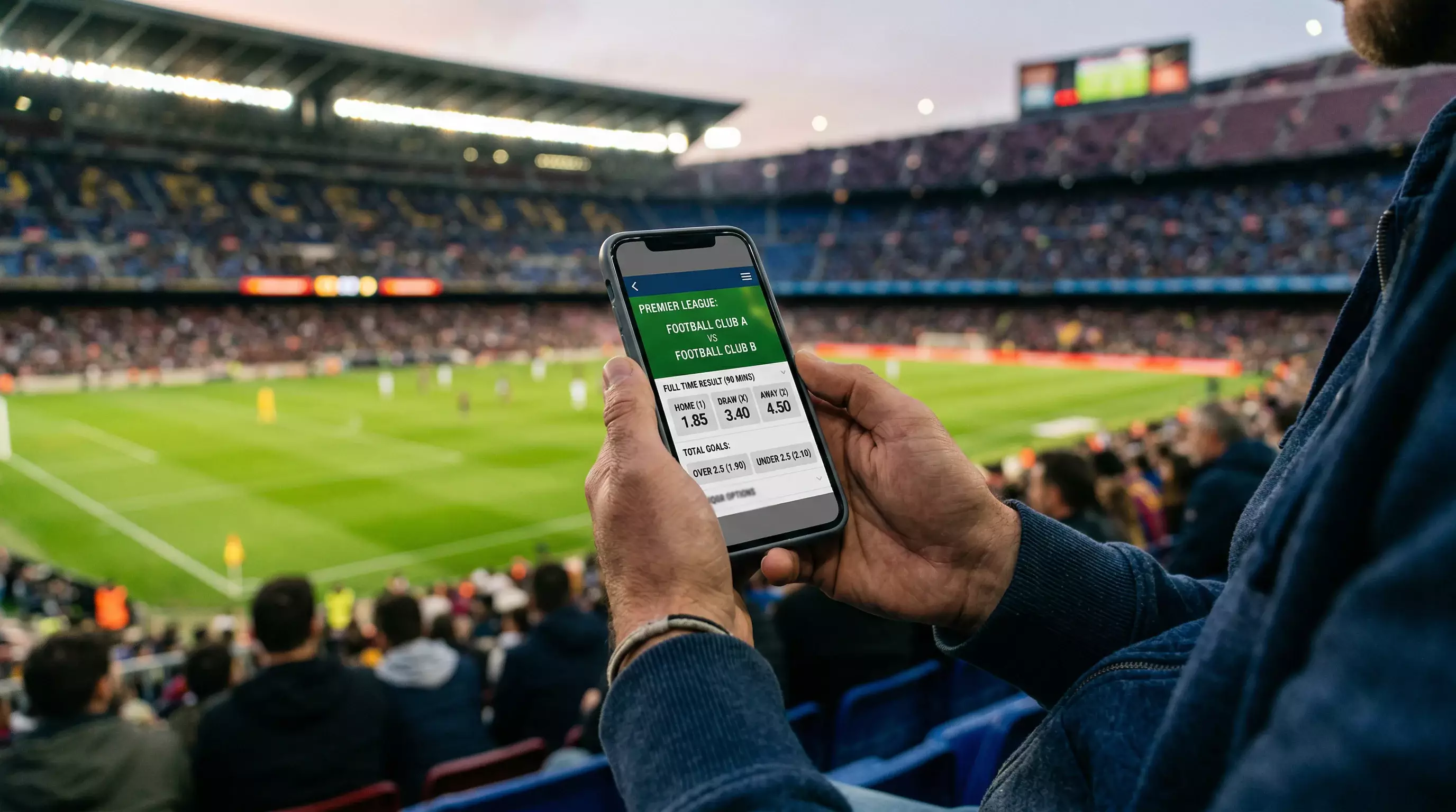 Panel de cuotas de un partido de fútbol con mercados 1X2, doble oportunidad y draw no bet